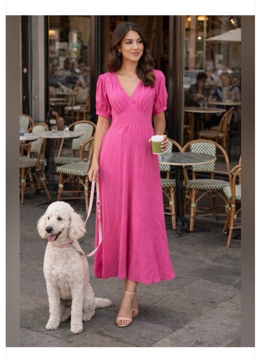 a new day Dresses & Skirts - A NEW DAY • Pink Puff Short Sleeve Elegant V-Neck Dress